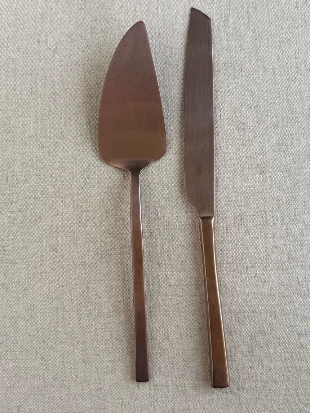 West Elm Matte Copper Cake Knife & Server Set Modern Wedding